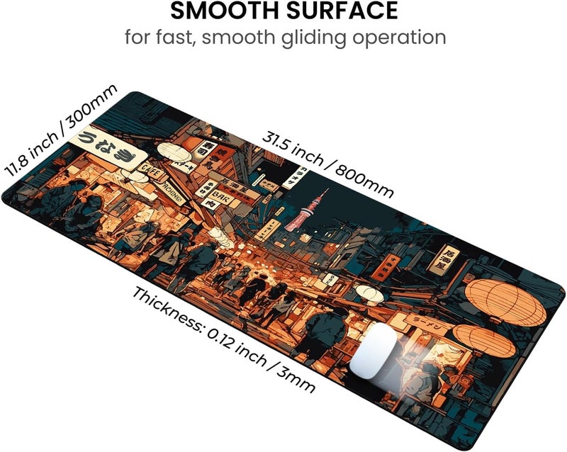 Mayflower Large Gaming Mouse Pad, Full Keyboard Mat, Long Laptop Mousepad, Computer Mouse Mat for Home and Office, Anti-Slip Rubber Base, 31.5 x 11.8 Inches (Japan Street) - Image 3